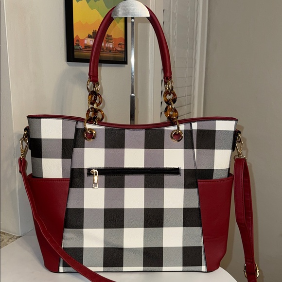 MKF Collection Mia K Bonita Checker Women's Tote & Wallet Set - Picture 4 of 9